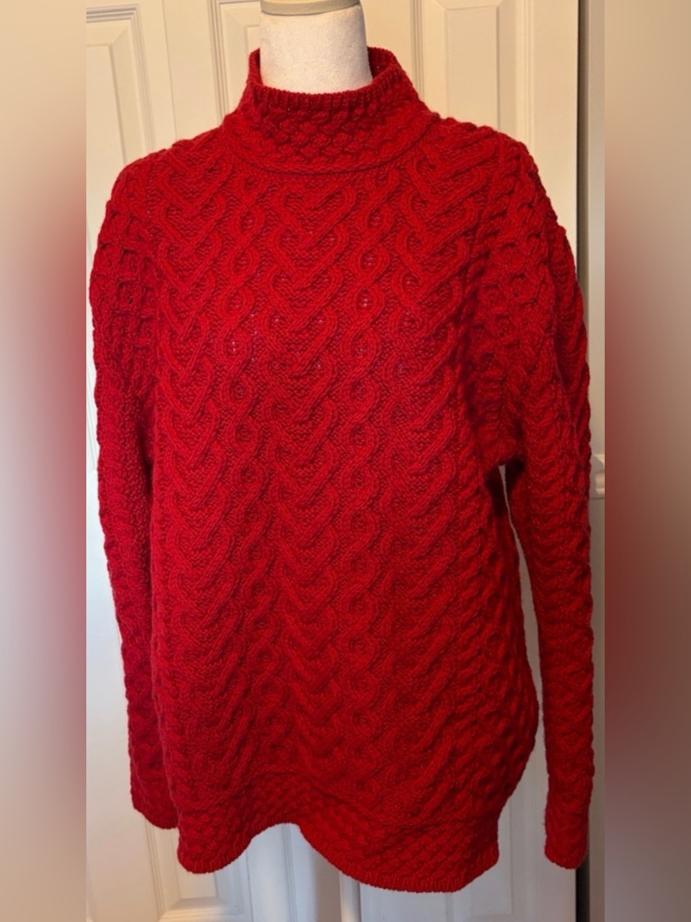 Aran Mor Irish 100% Merino Wool Cable-Knit Mock Neck Sweater